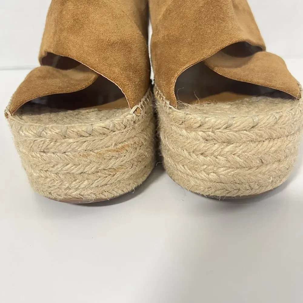 Sigerson Morrison Atifa Espadrille Wedge Sandals Suede Leather Size 7 CamelBrown
